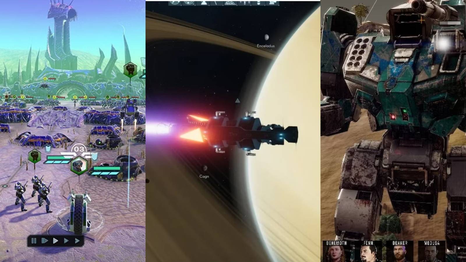 Collage featuring Planetfall, Terra Invicta, Battletech