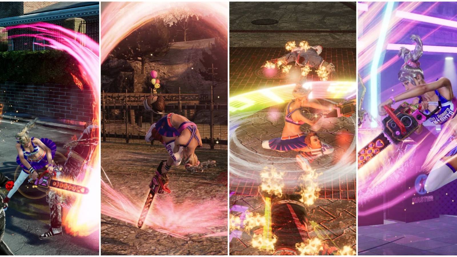 A collage of images of Juliet using different moves in Lollipop Chainsaw RePOP