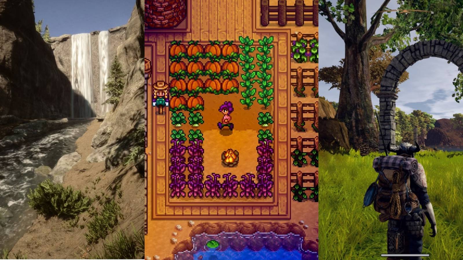 Collage featuring Sons of the Forest, Stardew Valley, Outward