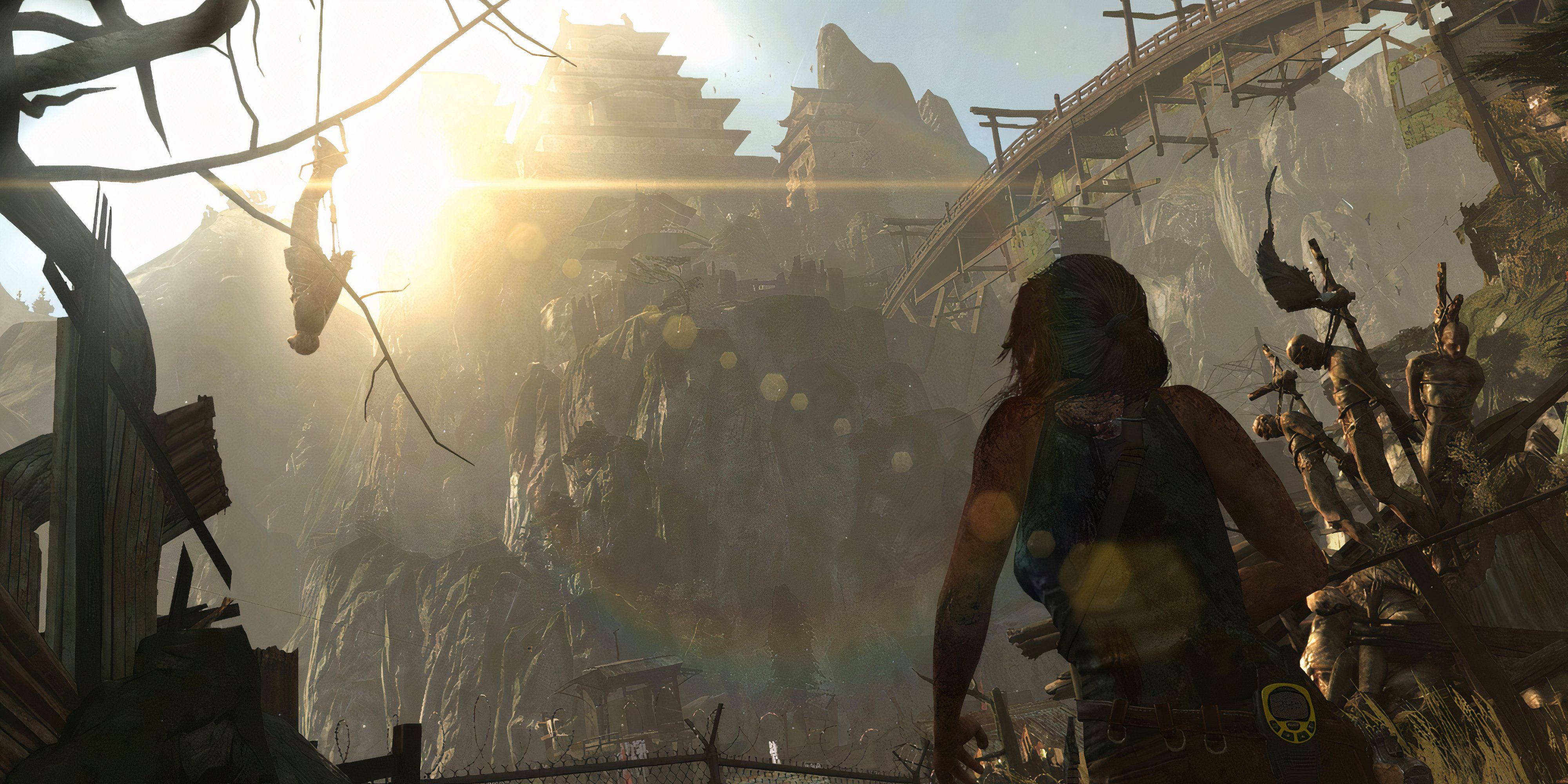 7 Linear Games That Feel Like an Open World Lara looks a mountain with a temple