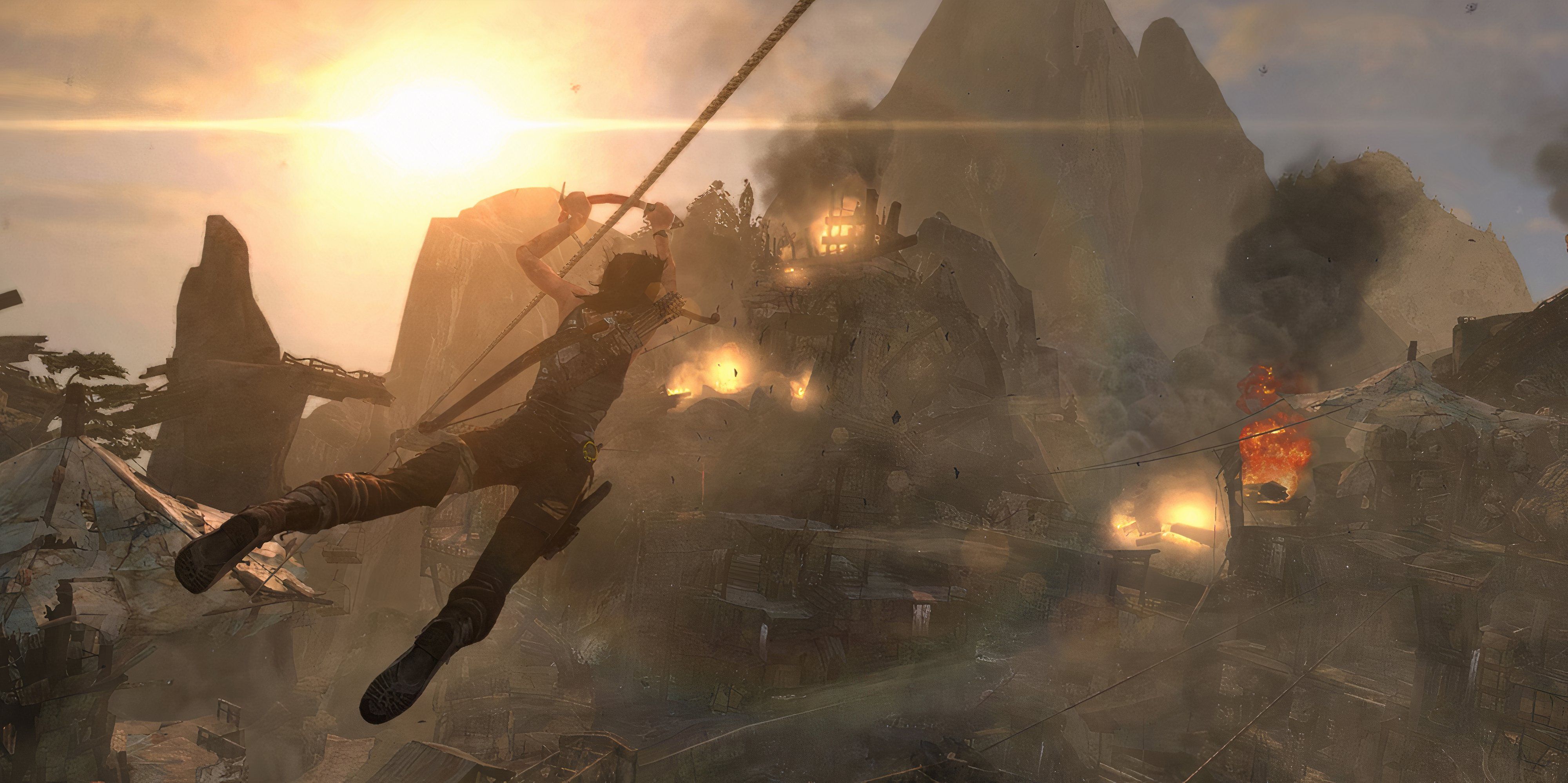 7 Linear Games That Feel Like an Open World Lara swings on a rope