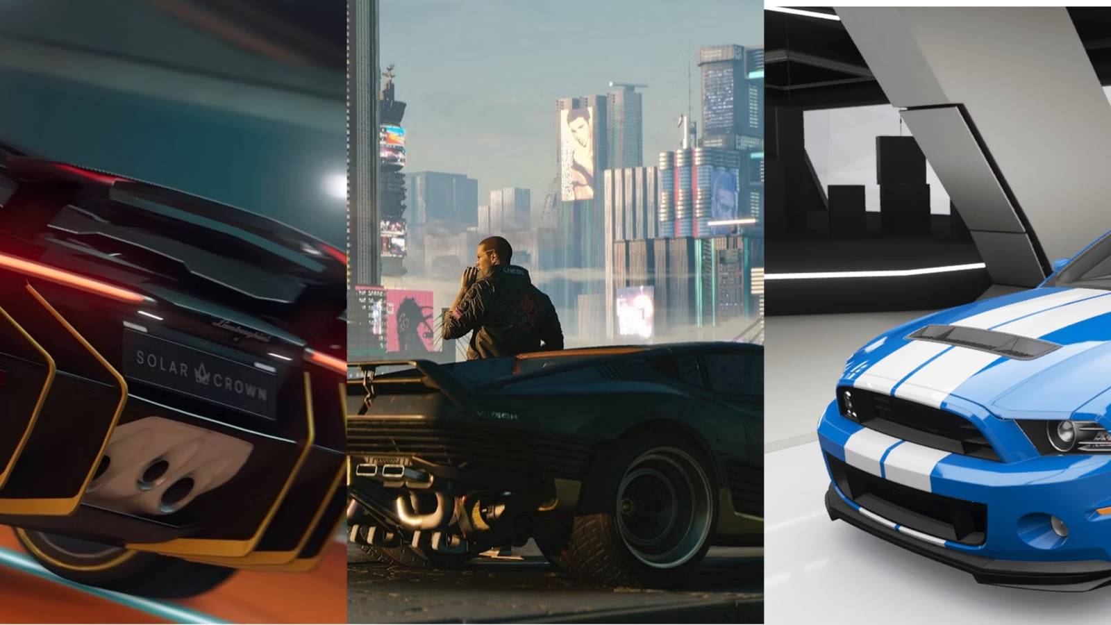 Test Drive Unlimited:Solar Crown, Cyberpunk, Forza Horizon 5 Collage
