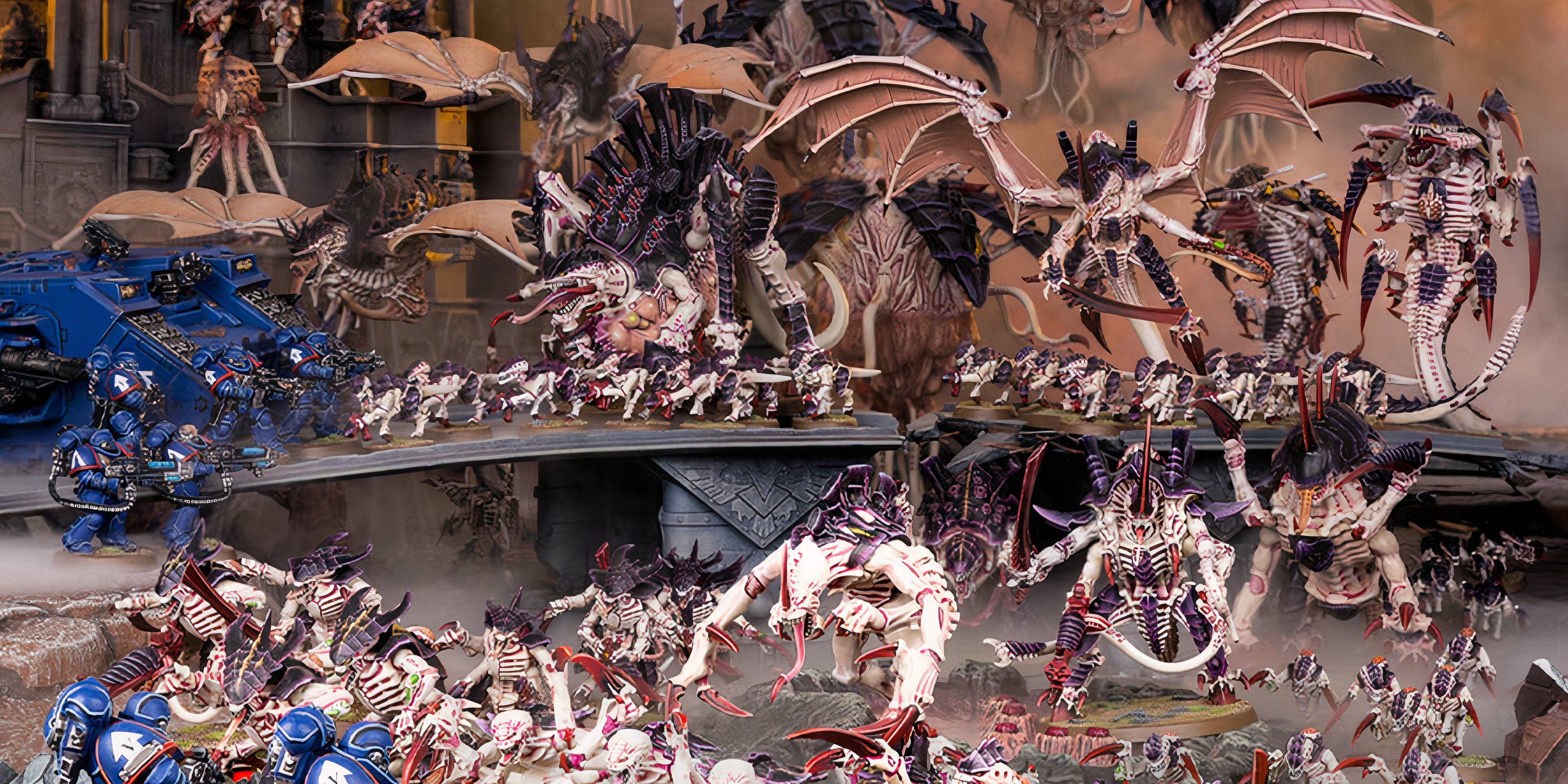 Warhammer 40k: X Reasons to Play Tyranids Lots of Tyranid models fight against Space Marines