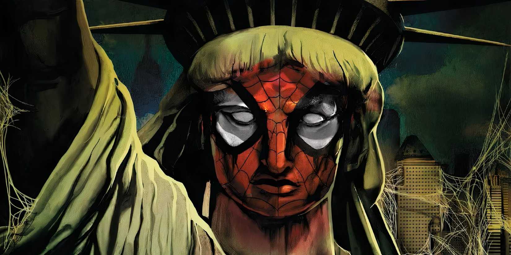 The Statue of Liberty painted as Spider-Man in Spider-Island