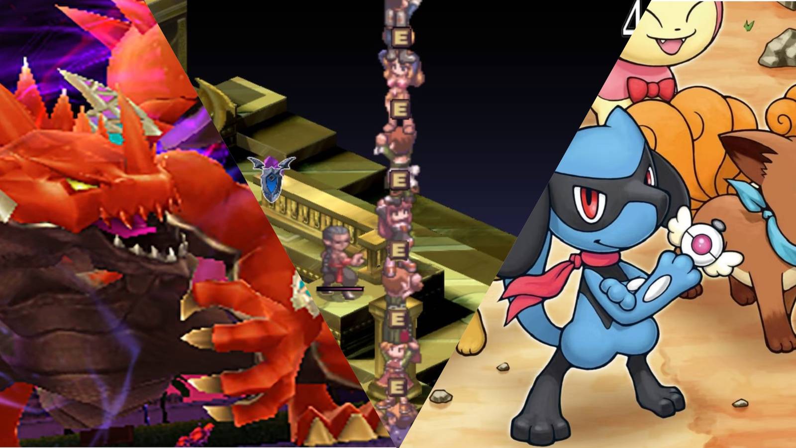 Collage featuring 7th Dragon 3, Disgaea PC, Explorers of Sky