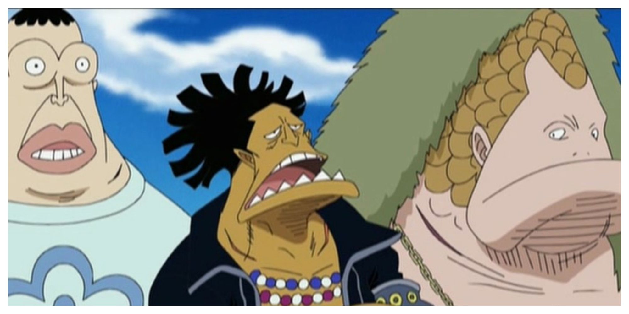 Gyaro, Makra, and Tansui, a three-man pirate team in One Piece