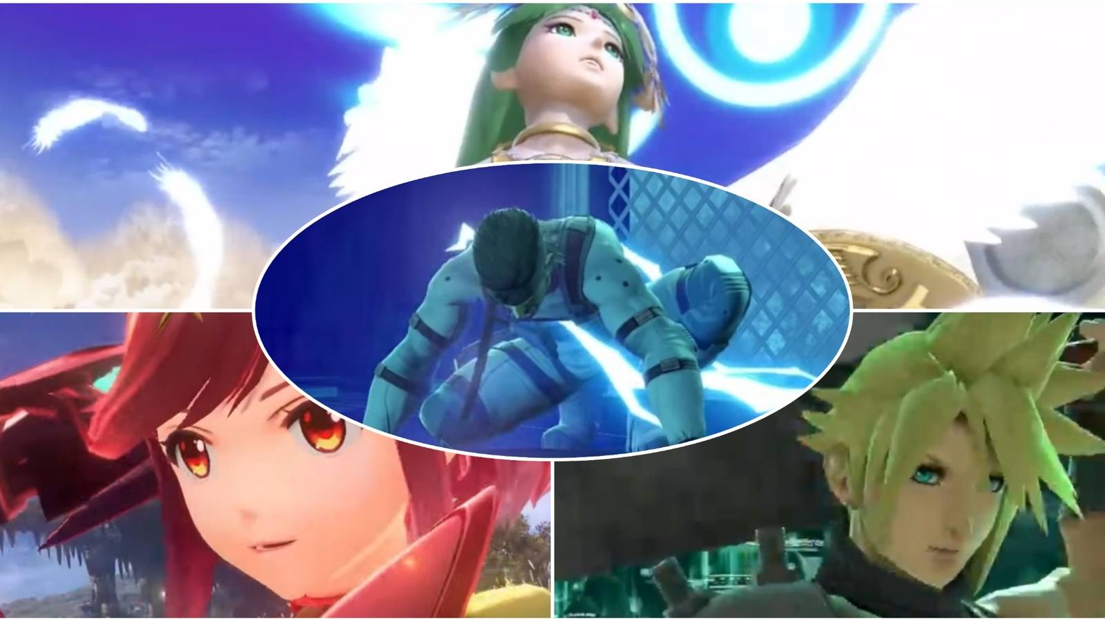 Pyra, Palutena, Cloud, Snake in Super Smash Bros Ultimate
