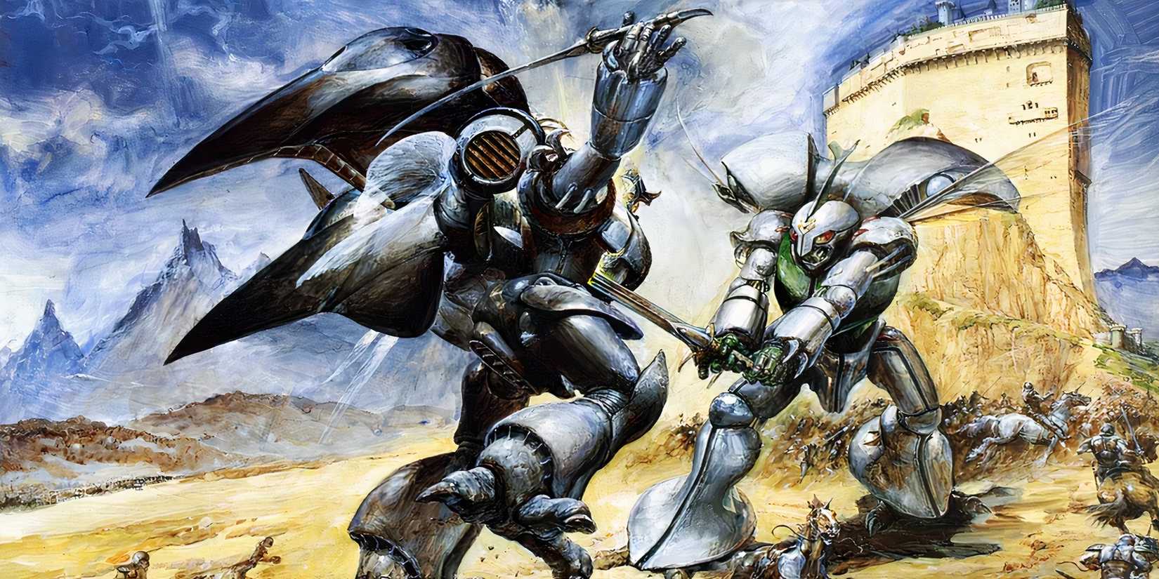 Mechs fighting in Aura Battler Dunbine