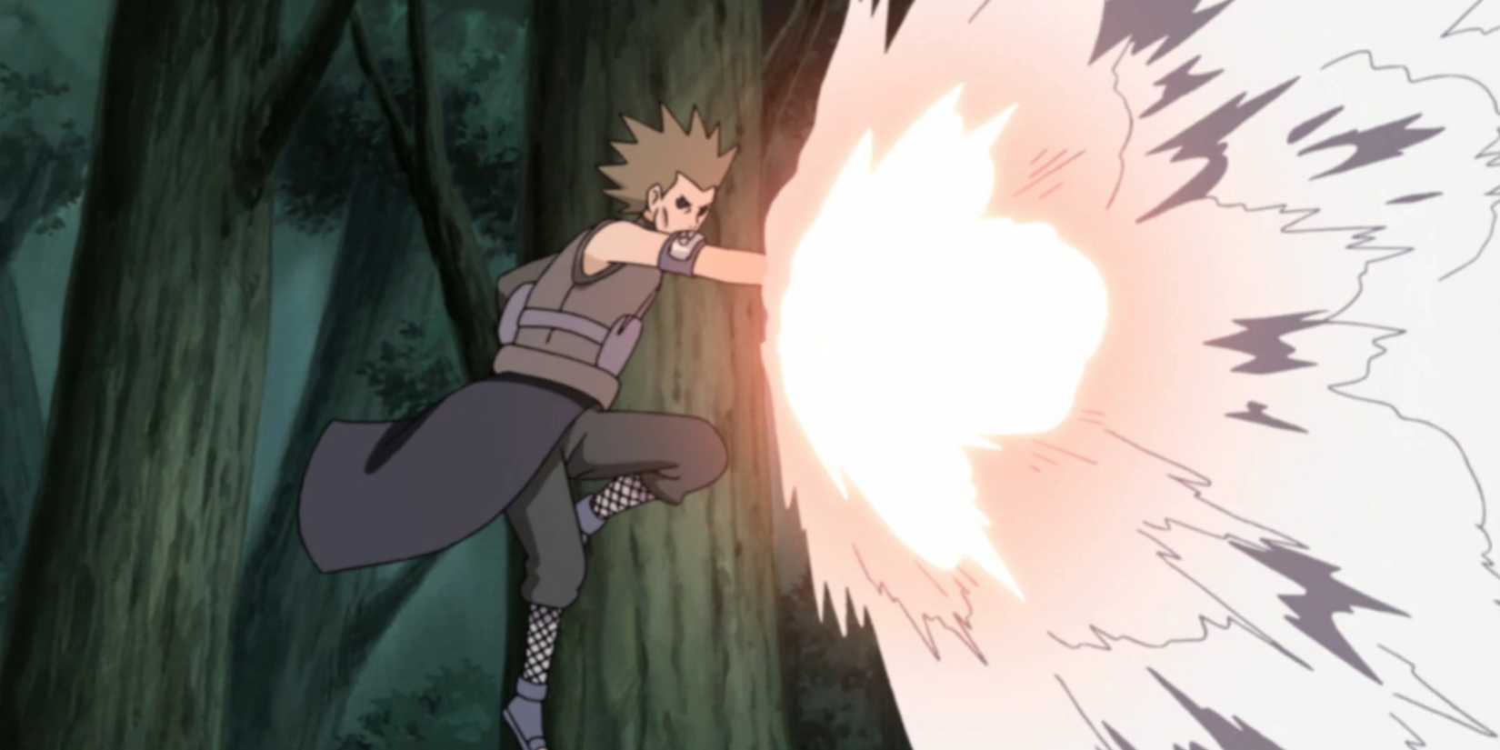 Gari destroys a Leaf ninja with Landmine Fist during Naruto Shippuden's 4th Great Ninja War.
