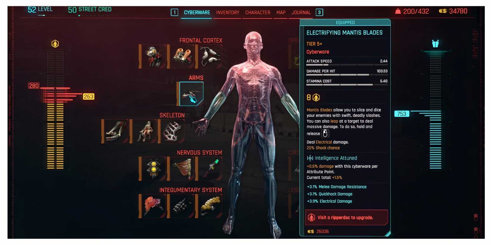 Mantis blades customization screen