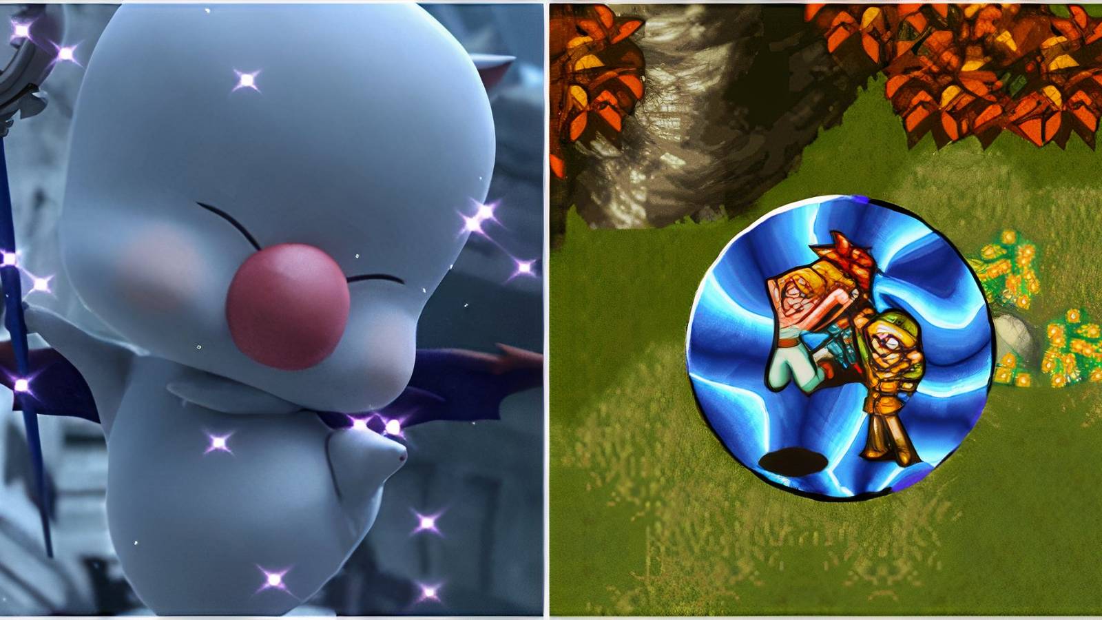 Mog in Final Fantasy 13-2 and Jumping into a time portal in Chrono Trigger