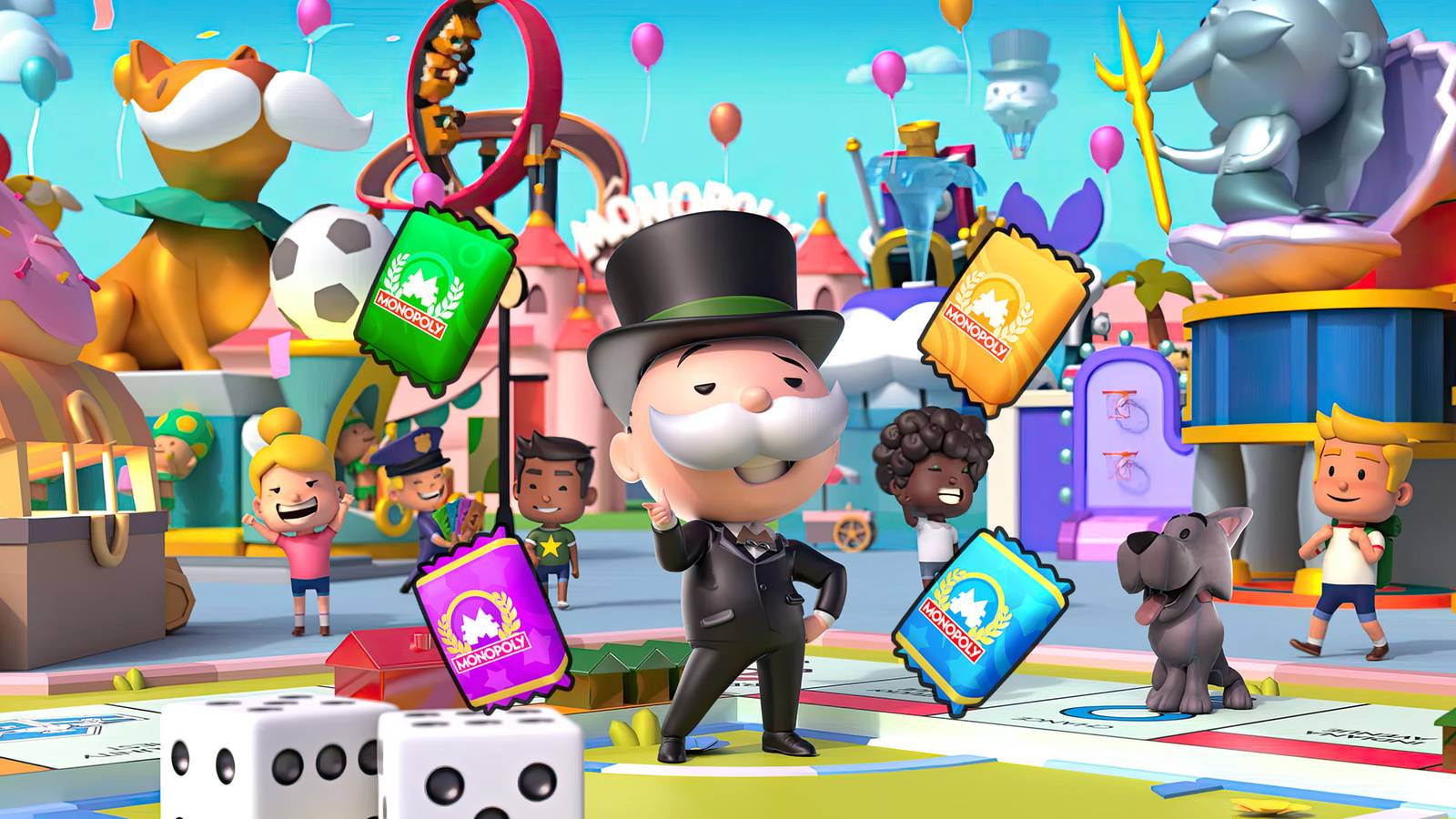 Monopoly GO sticker pack rarity odds — yellow, pink, blue, purple, and red pack tiers side by side
