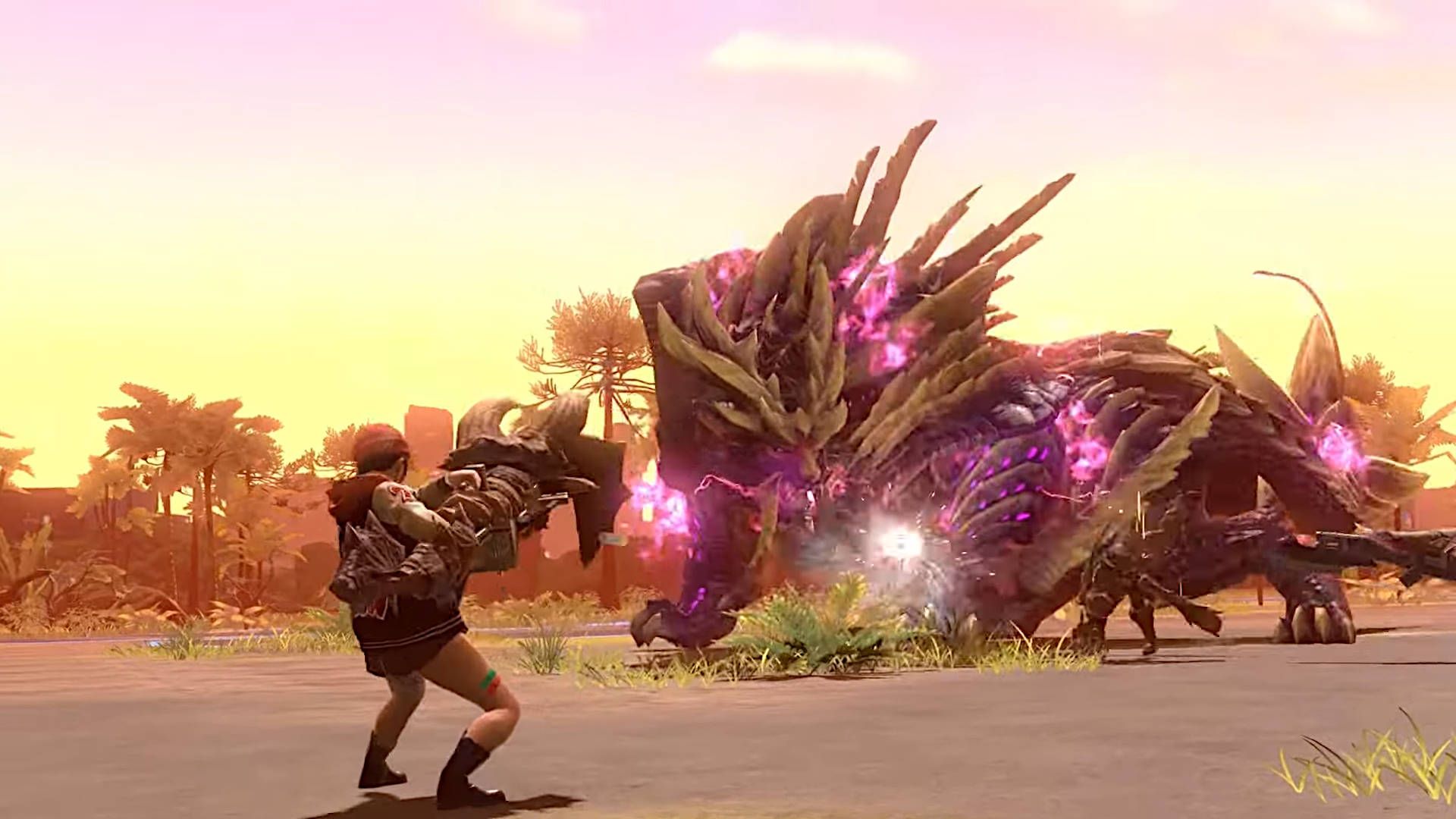 Monster Hunter Now Heavy Bowgun, best build: A hunter with a heavy bowgun shoots at an angry Magnamalo.