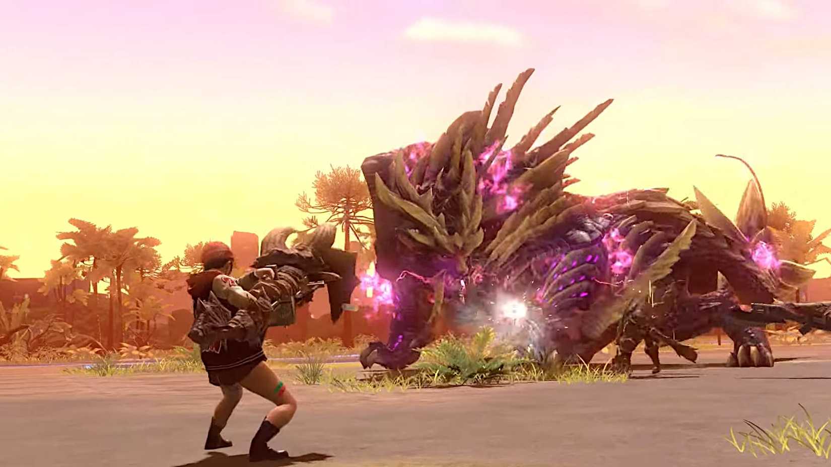 Monster Hunter Now Heavy Bowgun best build: A hunter wielding a Heavy Bowgun is shooting at an enraged Magnamalo.