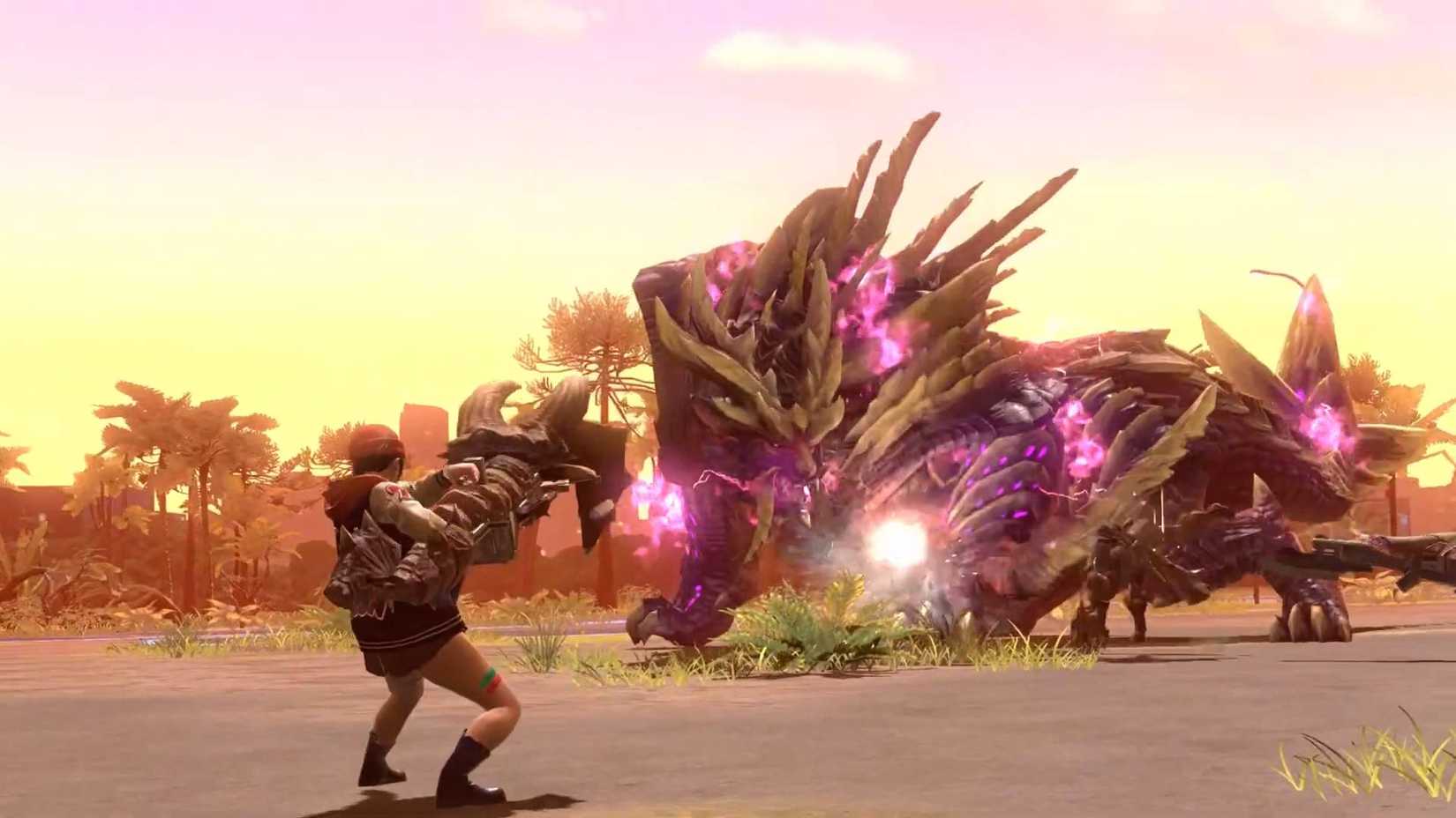 Monster Hunter Now Magnamalo: a Hunter with a Heavy Bowgun trying to shoot at Magnamalo.