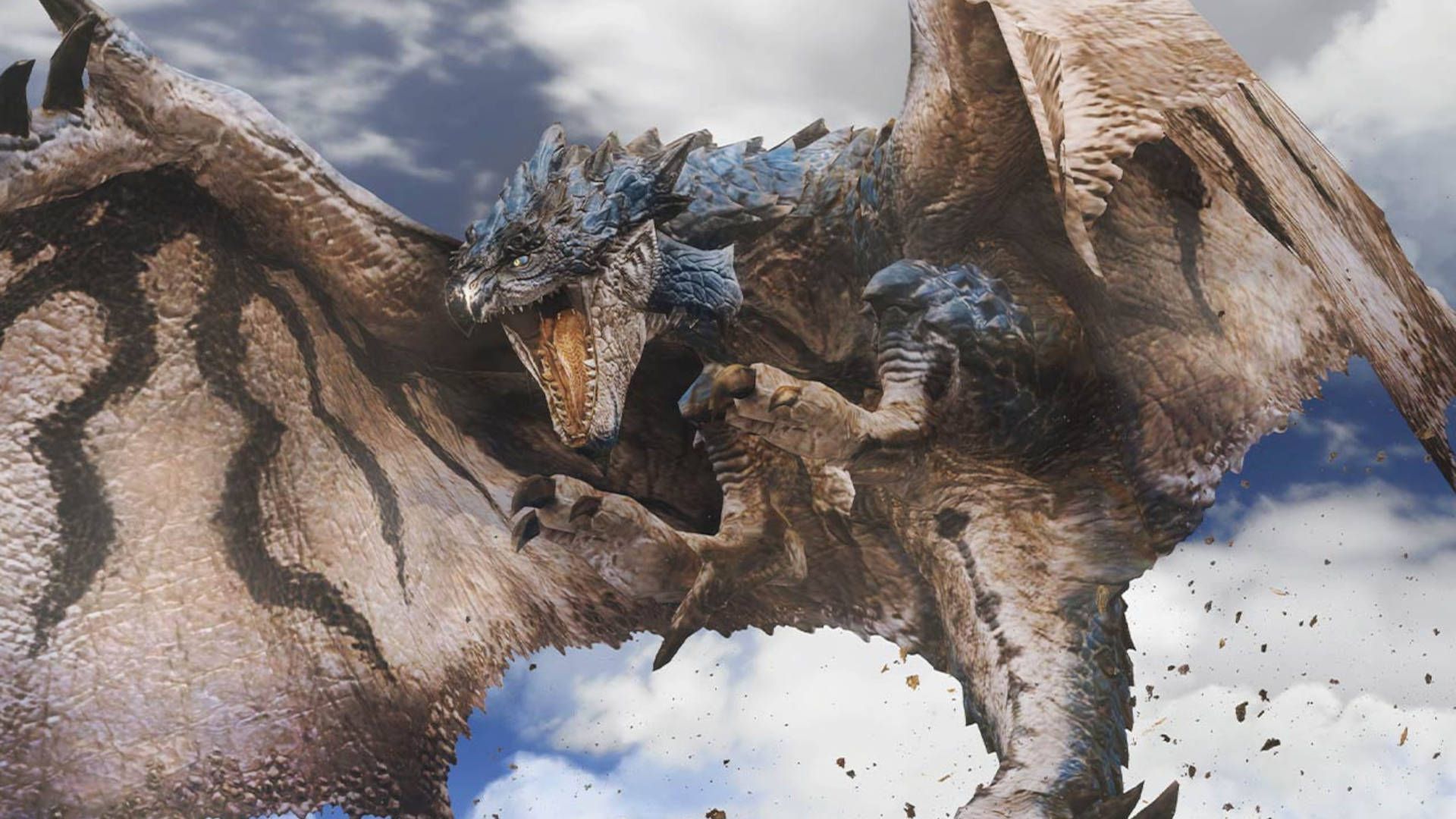 Monster Hunter Now Season 3 Story Quests: A blue Rathalos in flight, roaring at the viewer.