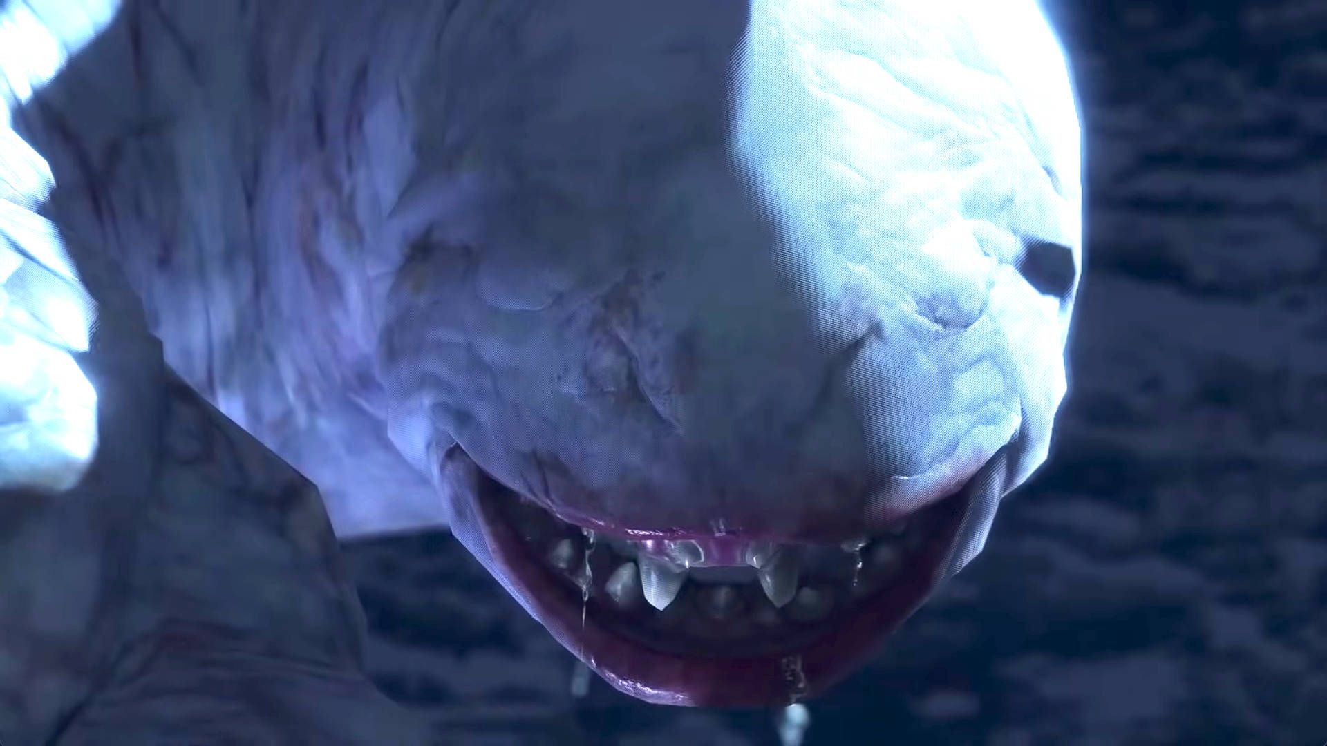 Monster Hunter Now Season 3 Story Quests: A close up of the creepy white almost faceless Khezu, which is snarling and drooling.