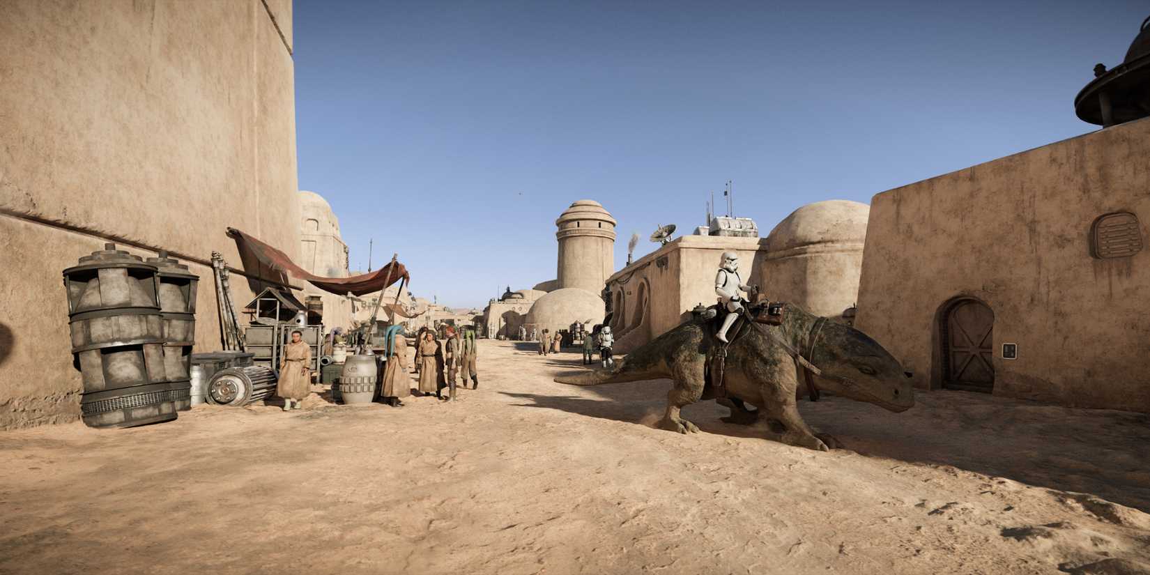 Mos Eisley Stormtrooper on a Dewback in Star Wars Outlaws