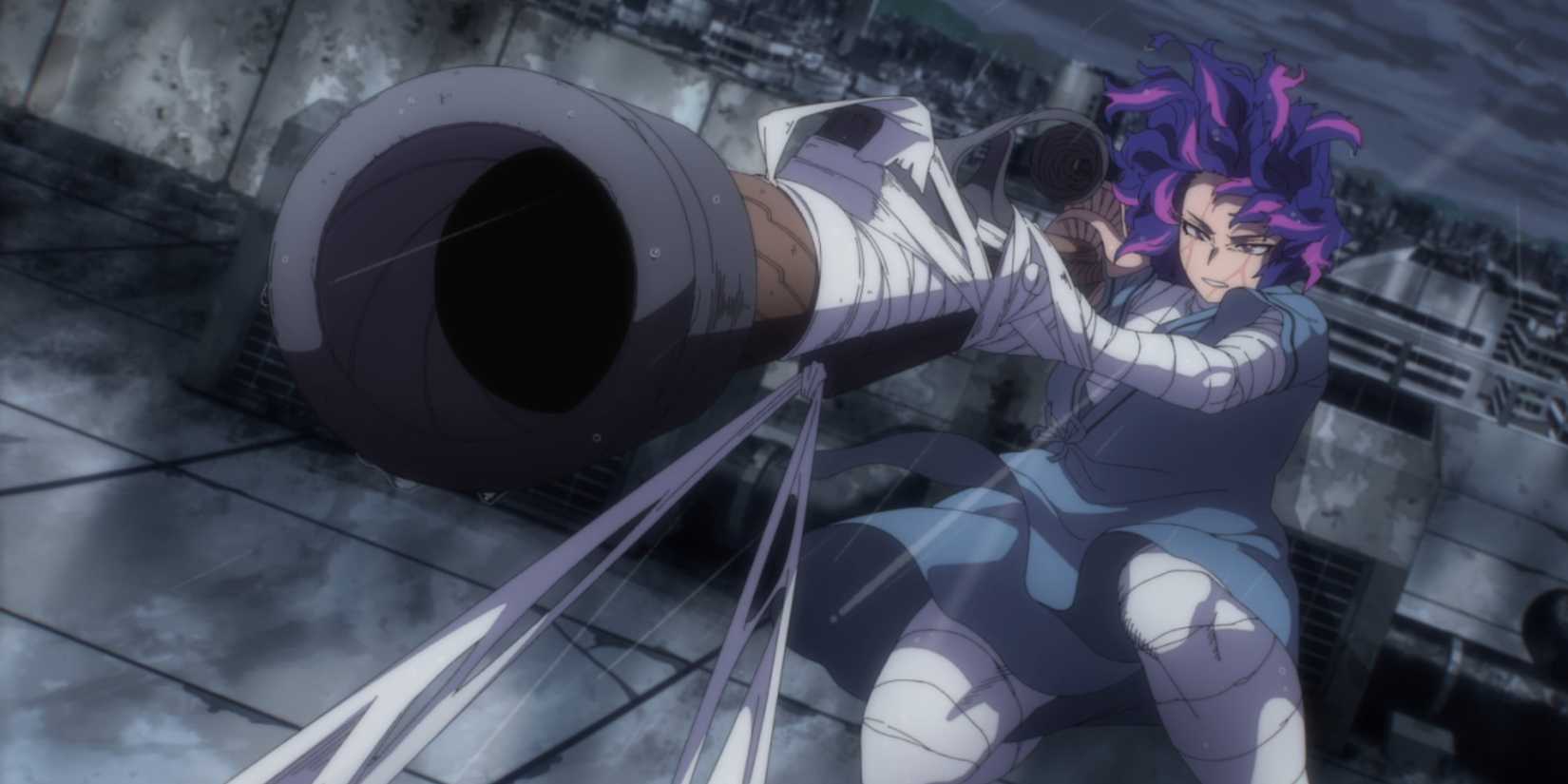 Lady Nagant uses her Rifle Quirk to shoot Tomura in My Her Academia.