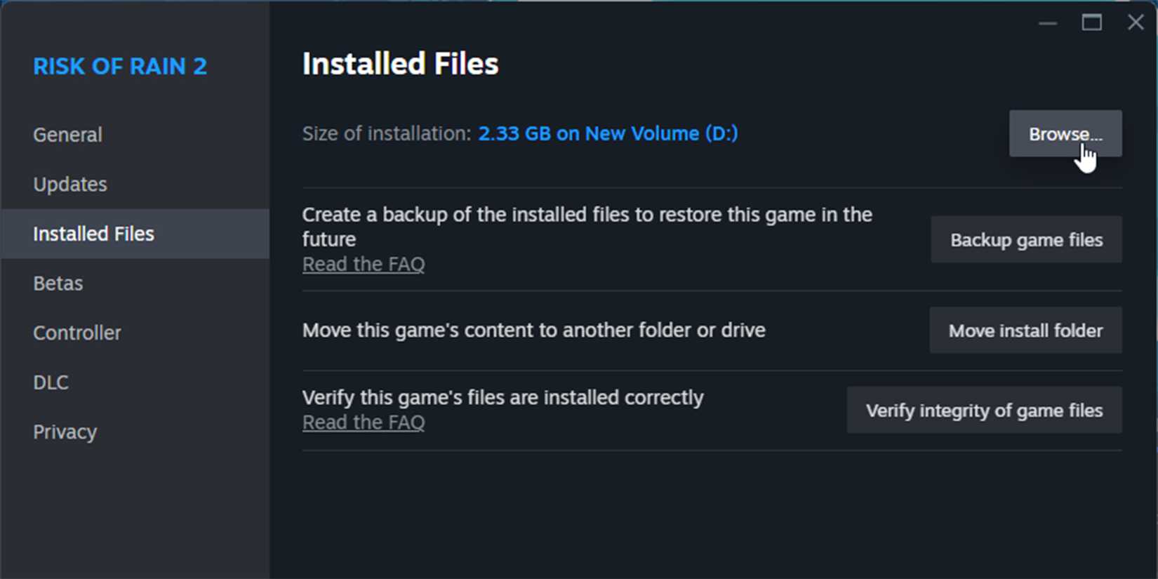 Navigate to installed files for risk of rain 2