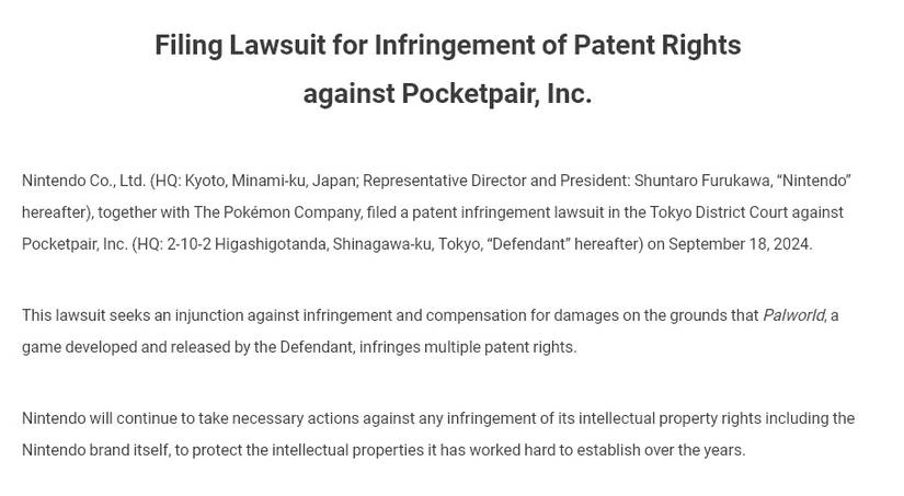 nintendo suing pocketpair