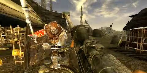 the courier shooting at a super mutant