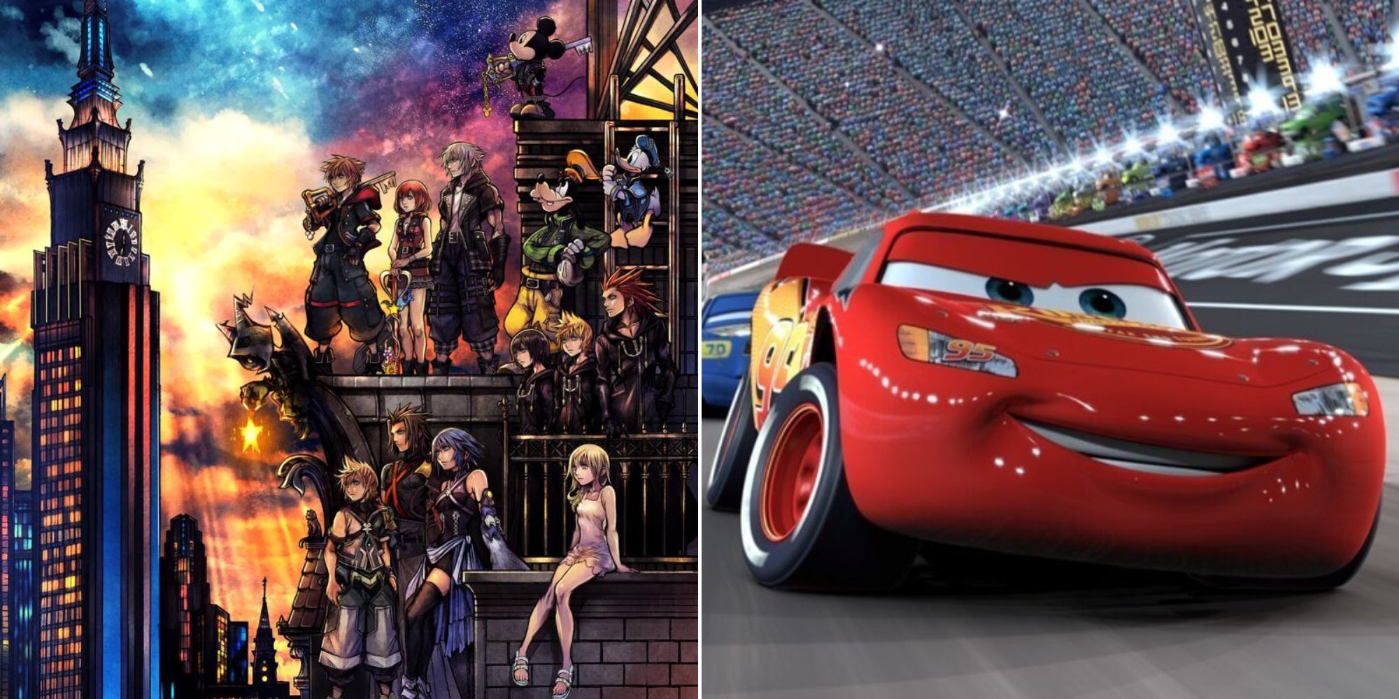 Official KH3 cover art, and Lightning McQueen in Cars.