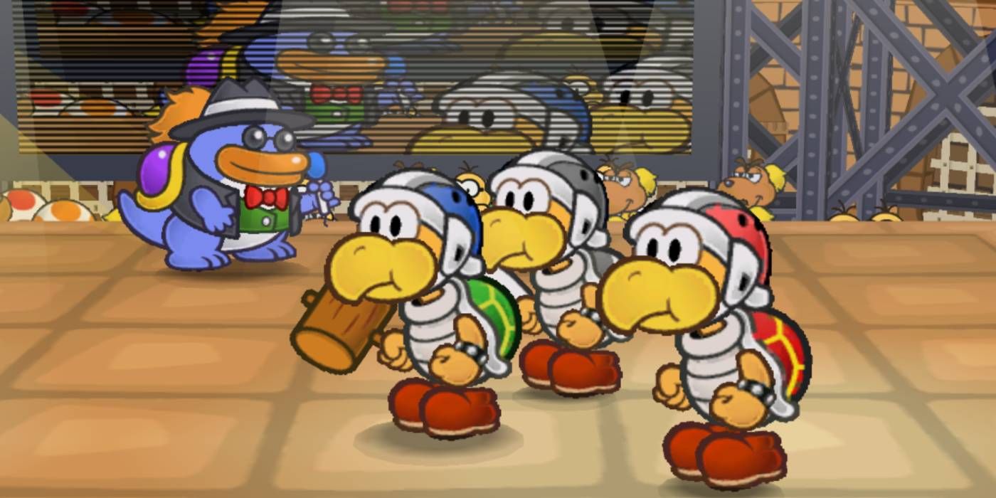 A Hammer Bro, Boomerang Bro, and Fire Bro from Paper Mario: The Thousand-Year Door