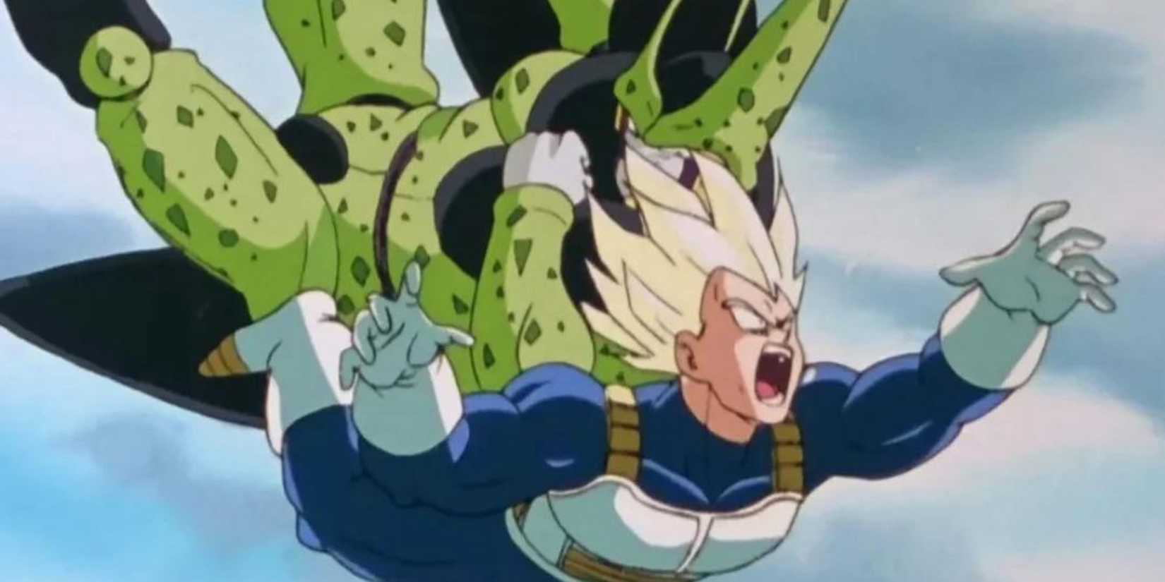Perfect Cell hitting Vegeta in Dragon Ball