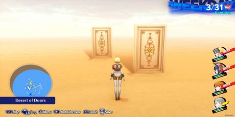 Aigis Facing A Checkpoint Door In The Abyss Of Time