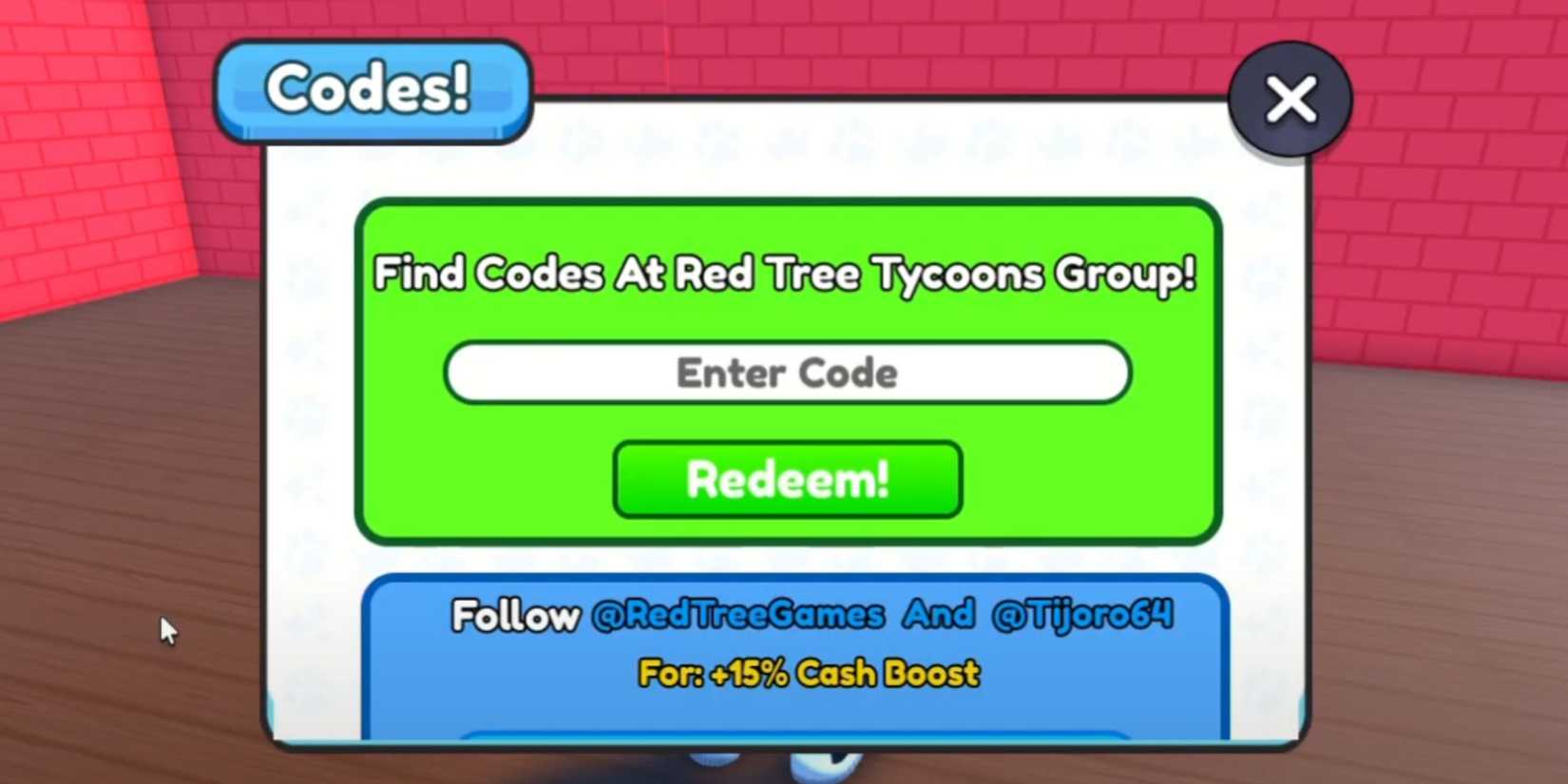 Pizzeria Tycoon the codes tab