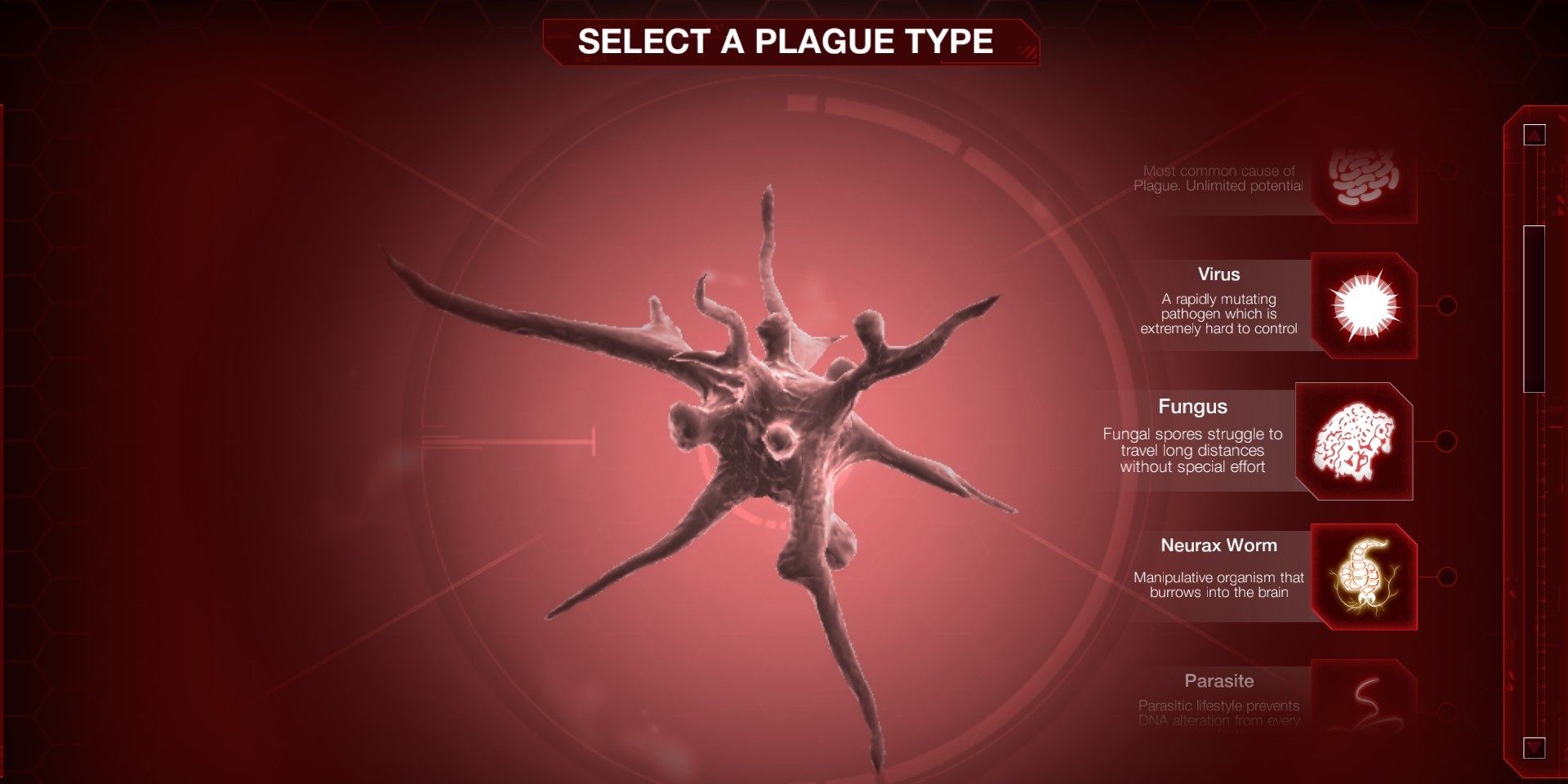 Select virus type in Plague Inc.