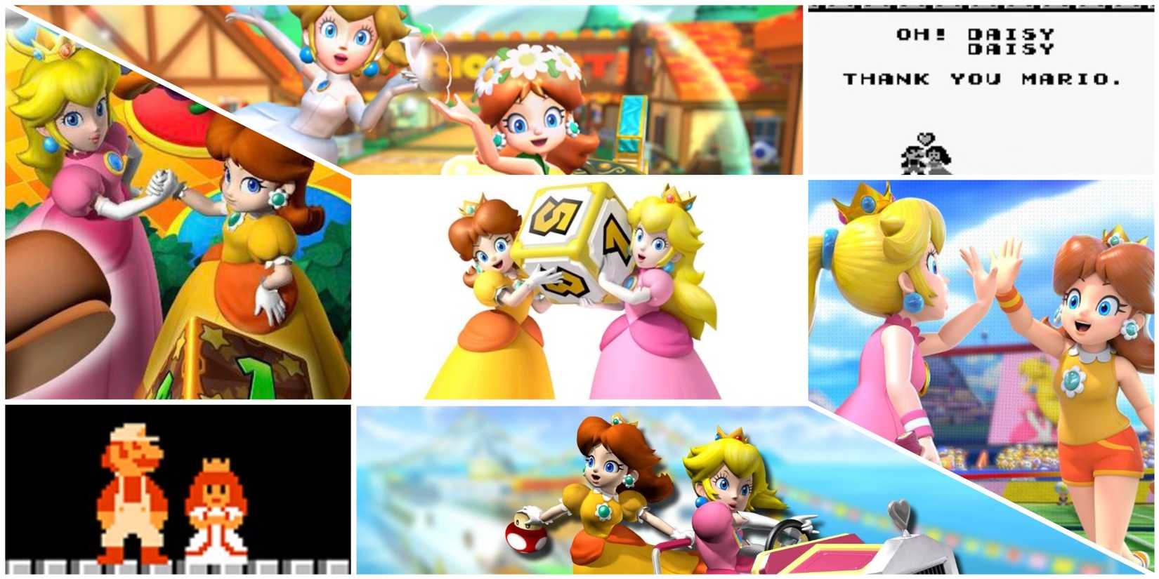Princess Peach and Daisy being best friends in Mario Party, Sports and Kart