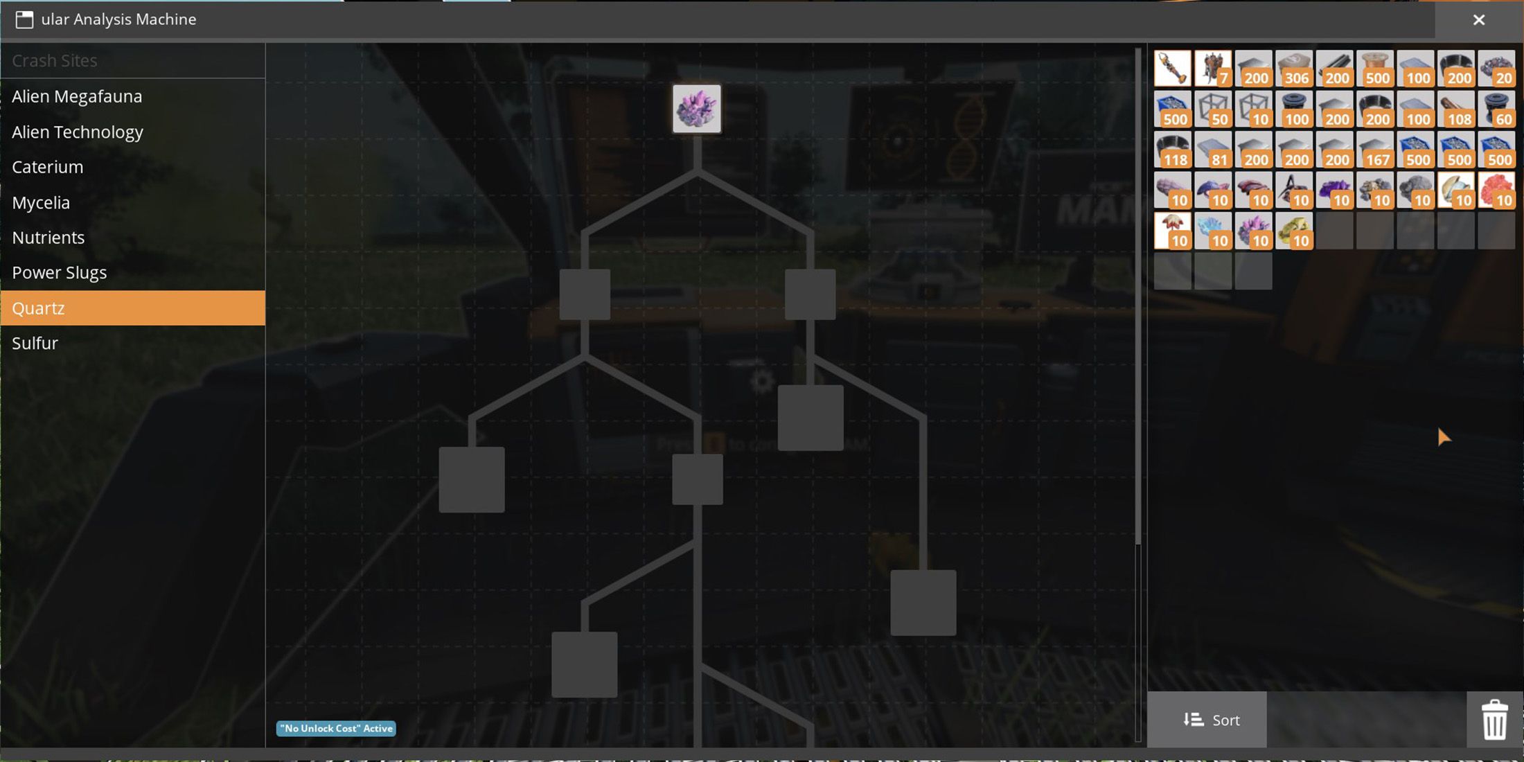 Quartz, research tech tree in MAM in Satisfactory