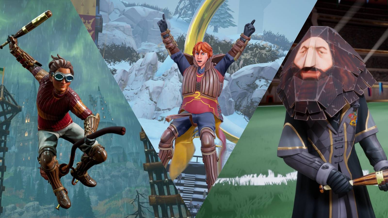 A split image of different characters in Harry Potter Quidditch Champions