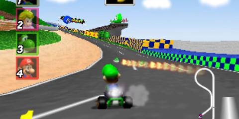 Racing as Luigi in Mario Kart 64