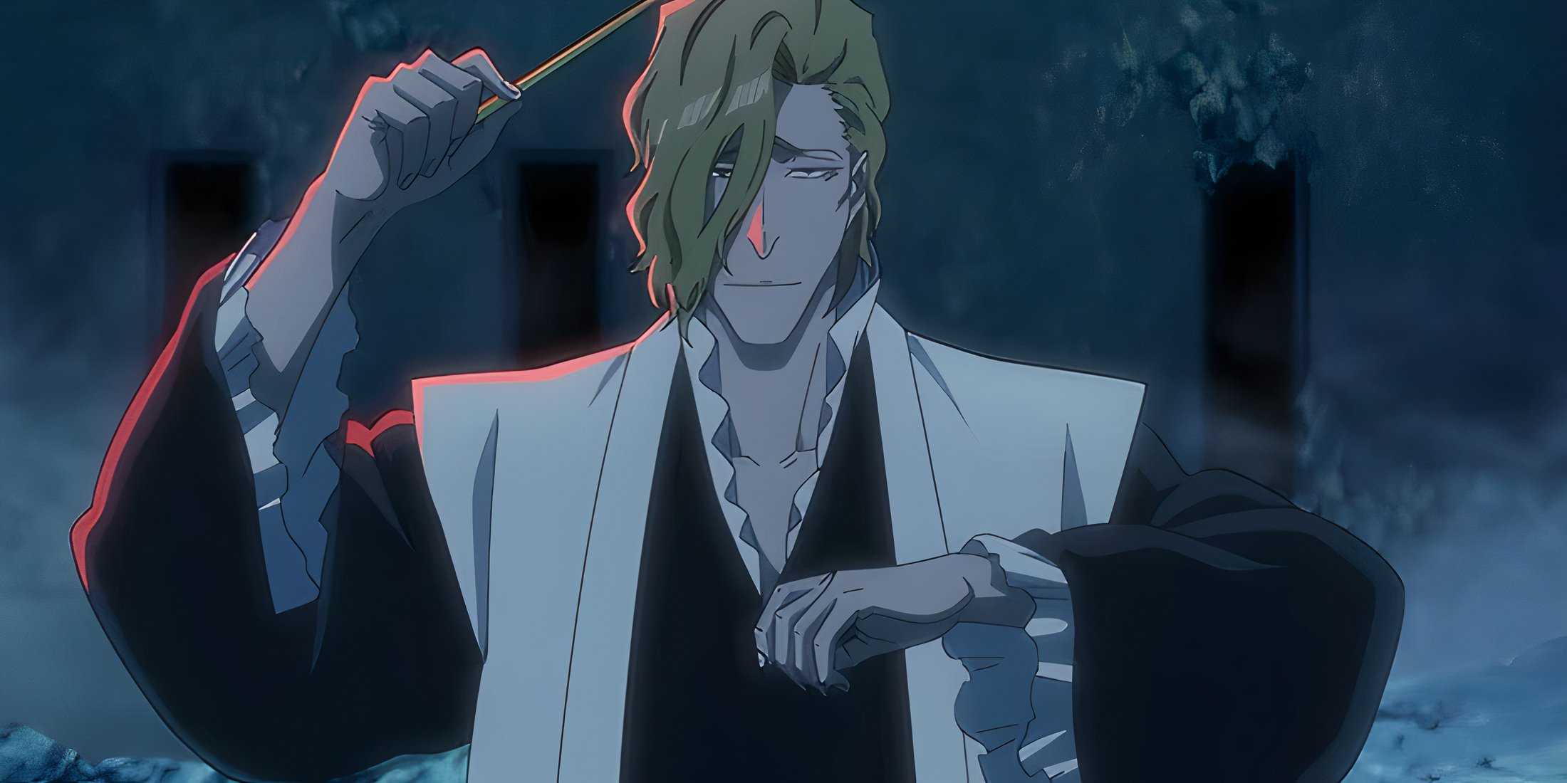 Rojuro Ōtoribashi activates his Bankai against Mask de Masculine in Bleach: The Thousand-Year Blood War.