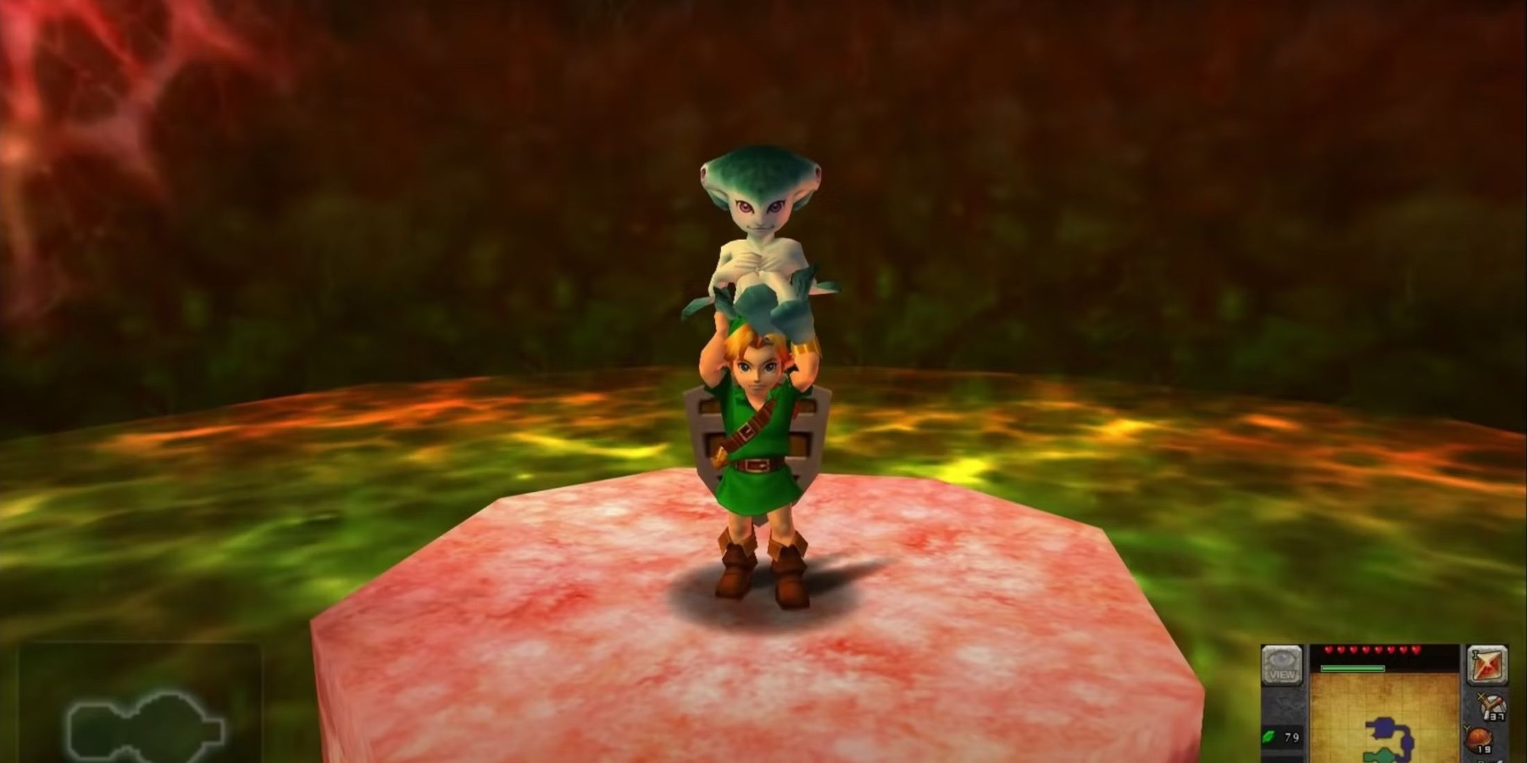 Ruto carried by Link in Zelda Ocarina Of Time 3D