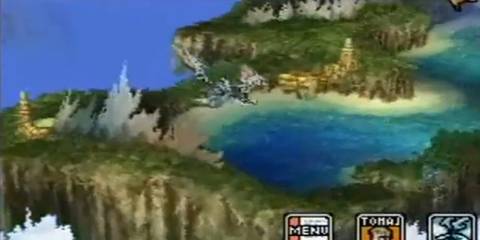 an airship traveling over a landmass