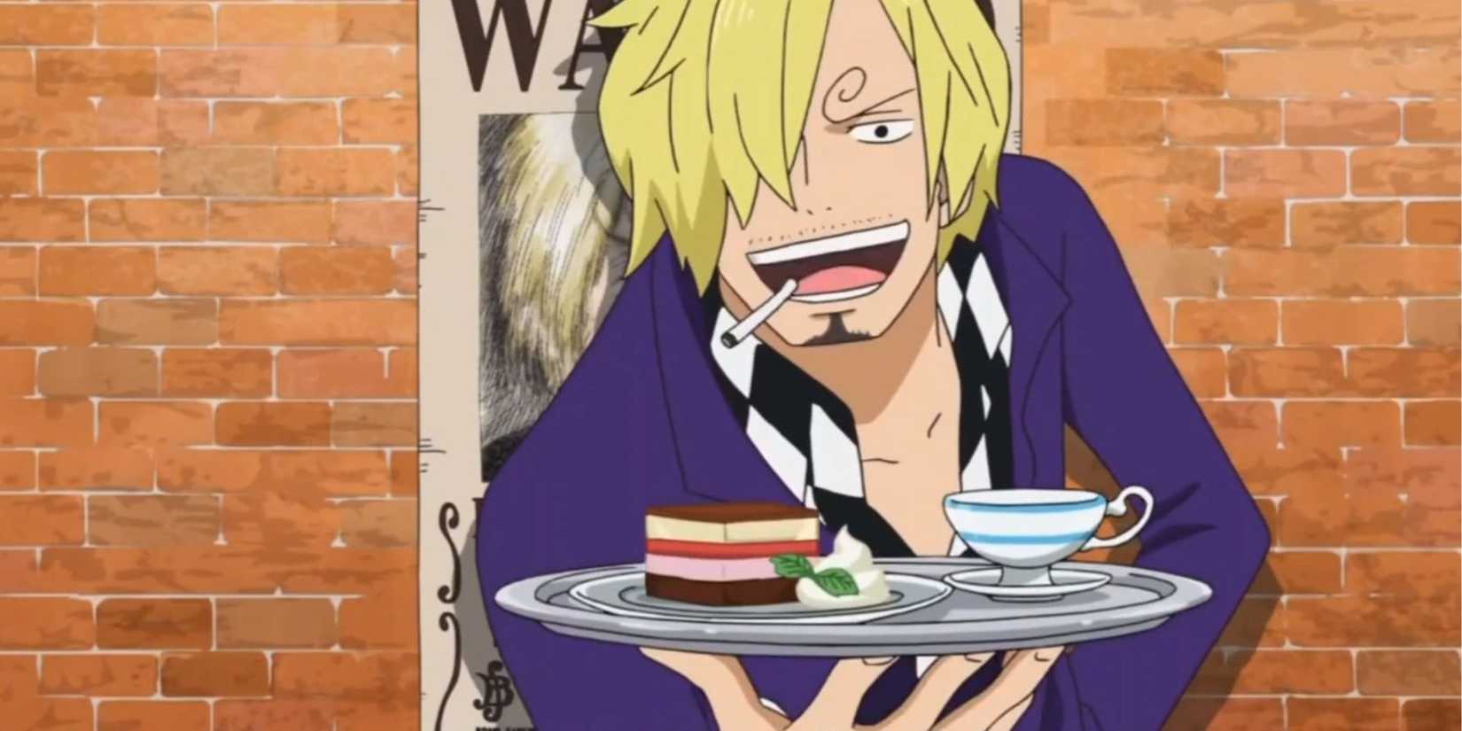 Sanji wearing his purple suit during the Straw Hat's fashion show in One Piece