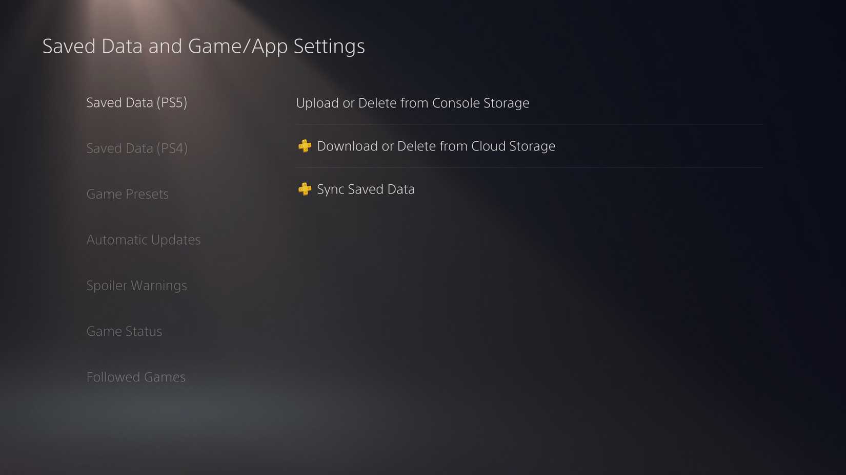 Saved Data and Game:App Settings for PlayStation 5