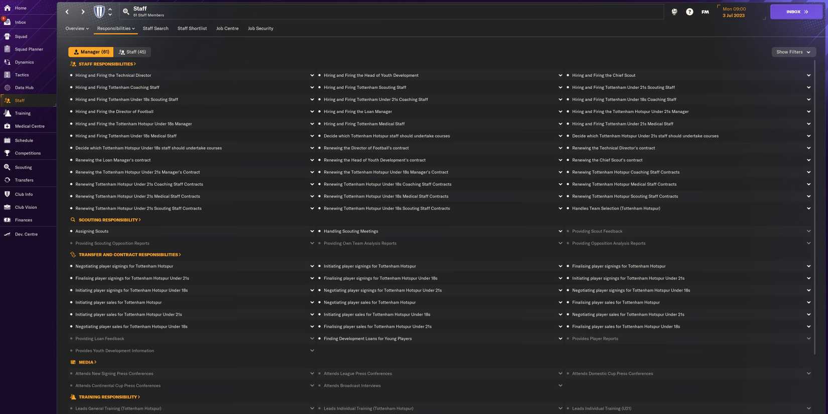 Manager Responsibilities for Director of Football Challenge