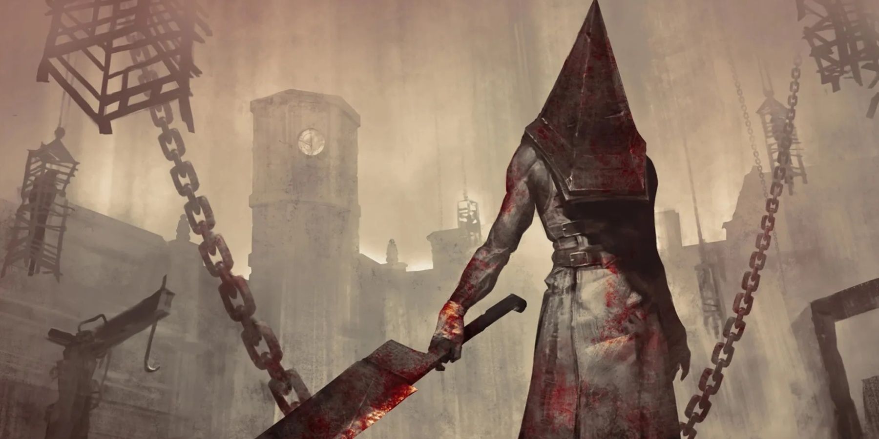 A painting of Silent Hill 2's Pyramid Head in chains