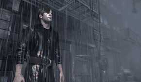 Murphy Pendleton standing in the middle of a street in a downpour