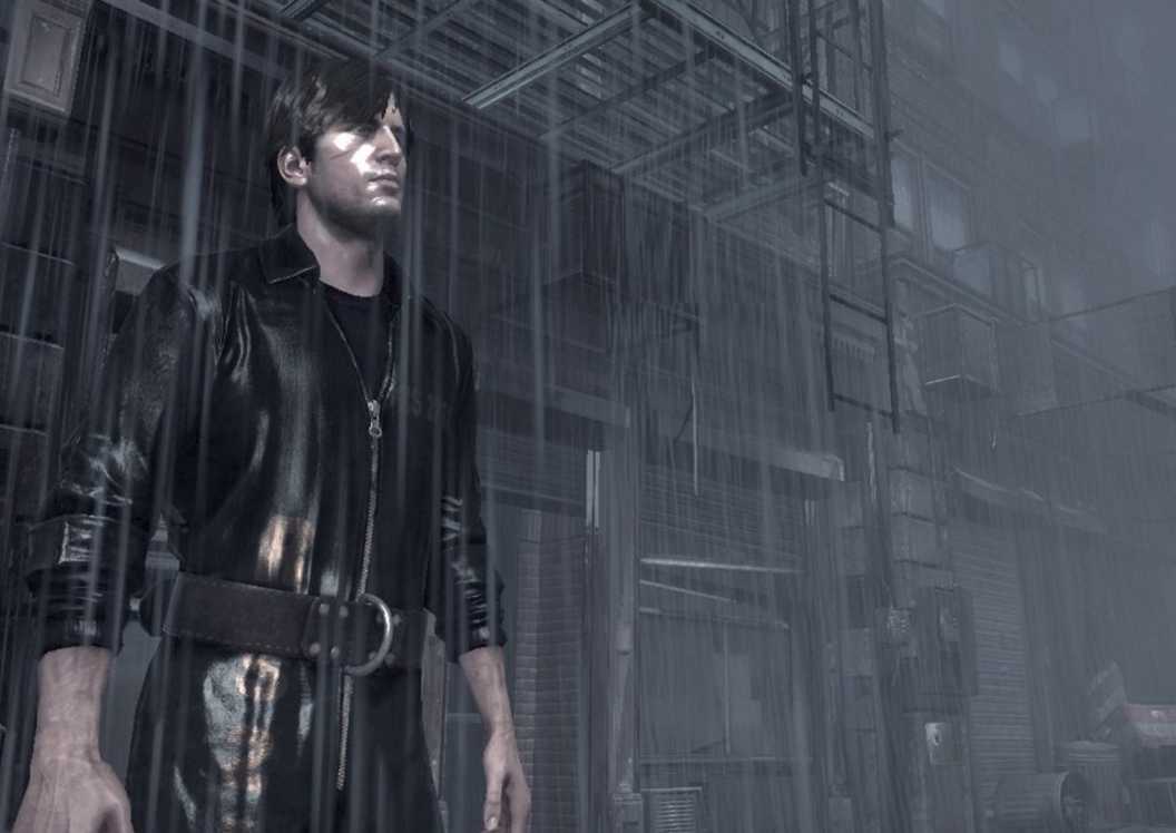 Murphy Pendleton standing in the middle of a street in a downpour