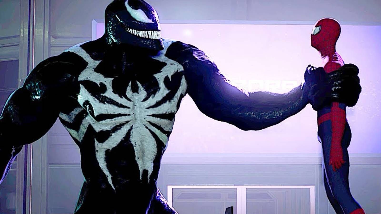 spider-man venom holding peter