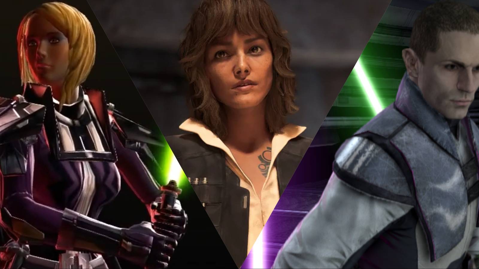 Spit image of Star Wars The Old Republic, Star Wars Outlaws, and Star Wars The Force Unleashed 2