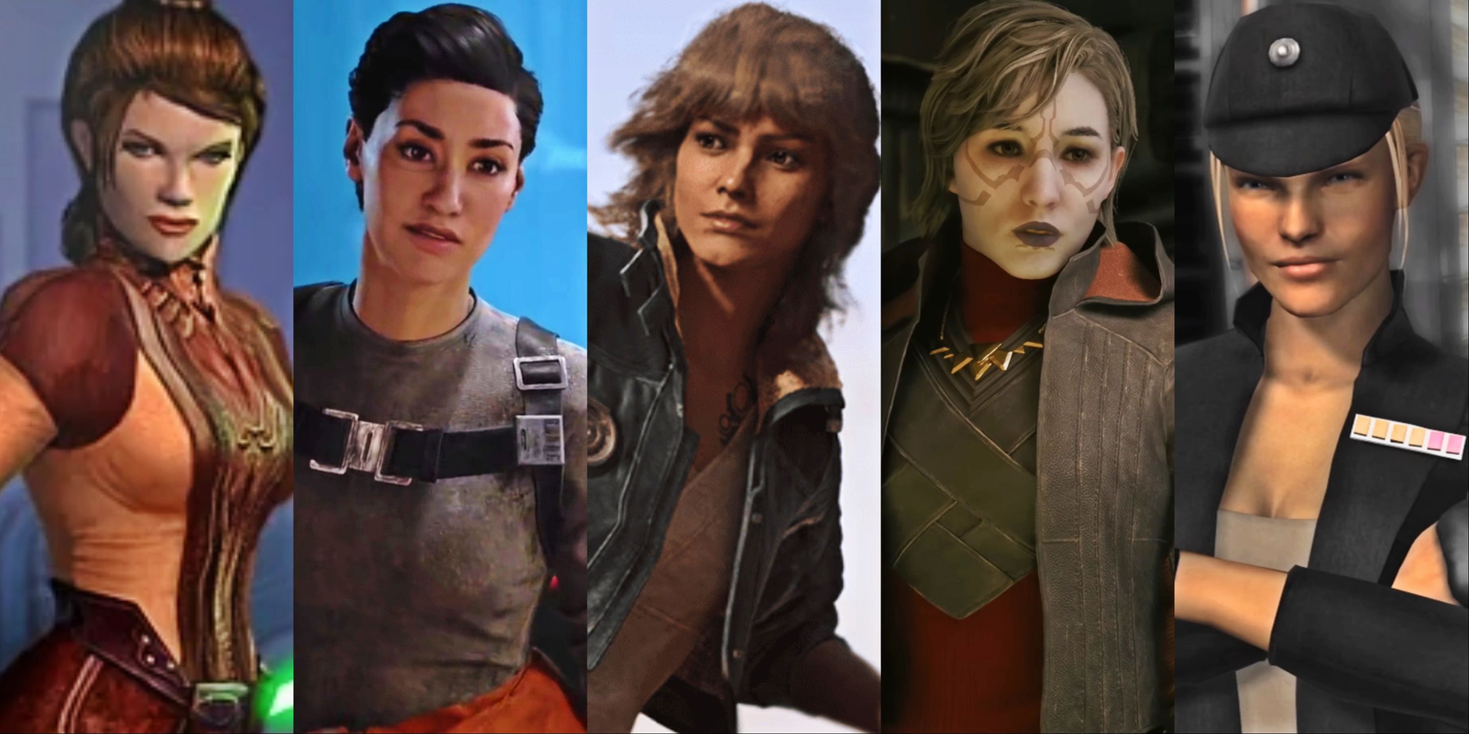 Split image of Bastile Shan, Iden Versio, Kay Vess, Nightsister Merrin, and Juno Eclipse