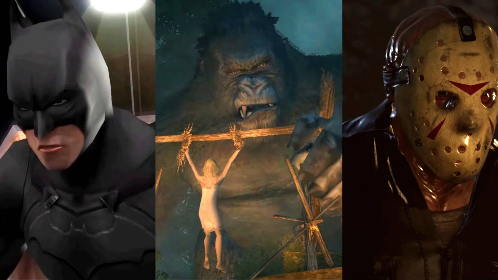 Split image of Batman Begins, Peter Jackson's King Kong, and Friday The 13th The Game