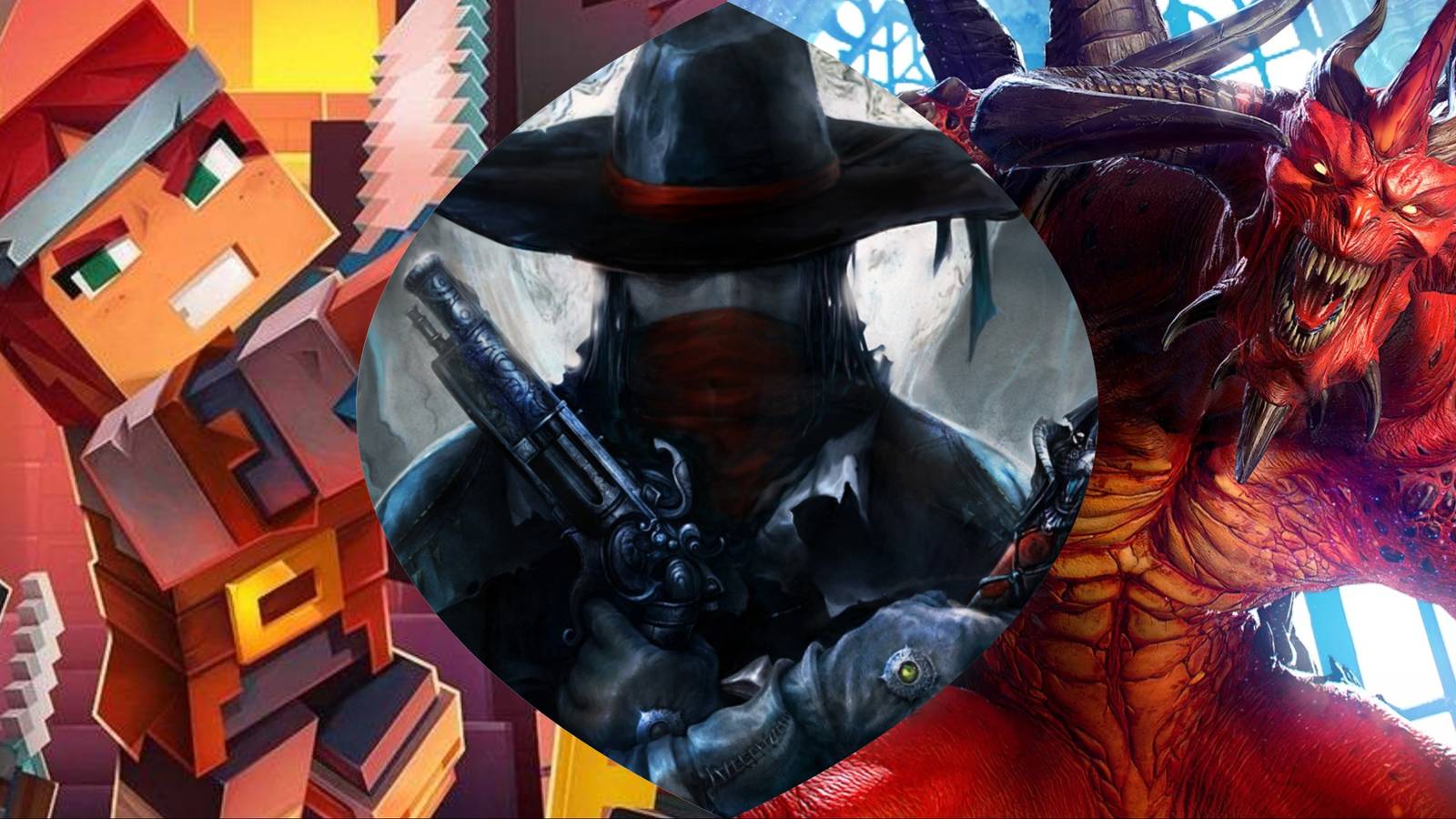 Split image of Minecraft Dungeons, The Incredible Adventures Of Van Helsing, and Diablo 2 Resurrected